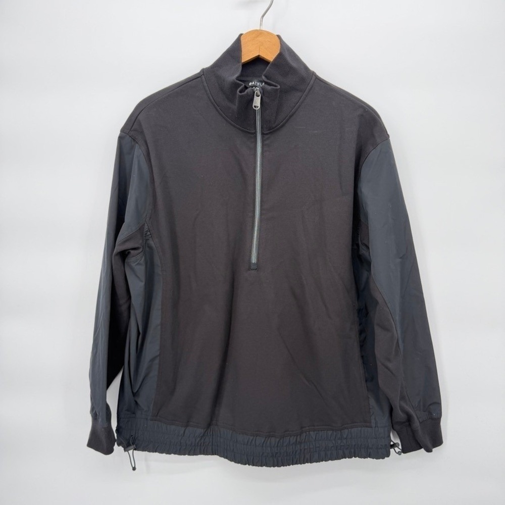 ATHLETA Triumph Hybrid Half Zip Sweater Black Activewear Athletic Neutral Sz MD